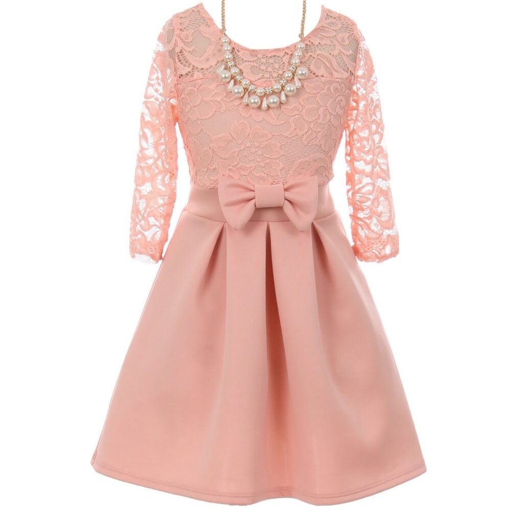Big Girls Lace Necklace Easter Graduation Party Casual Flower Girl Dress Blush 4